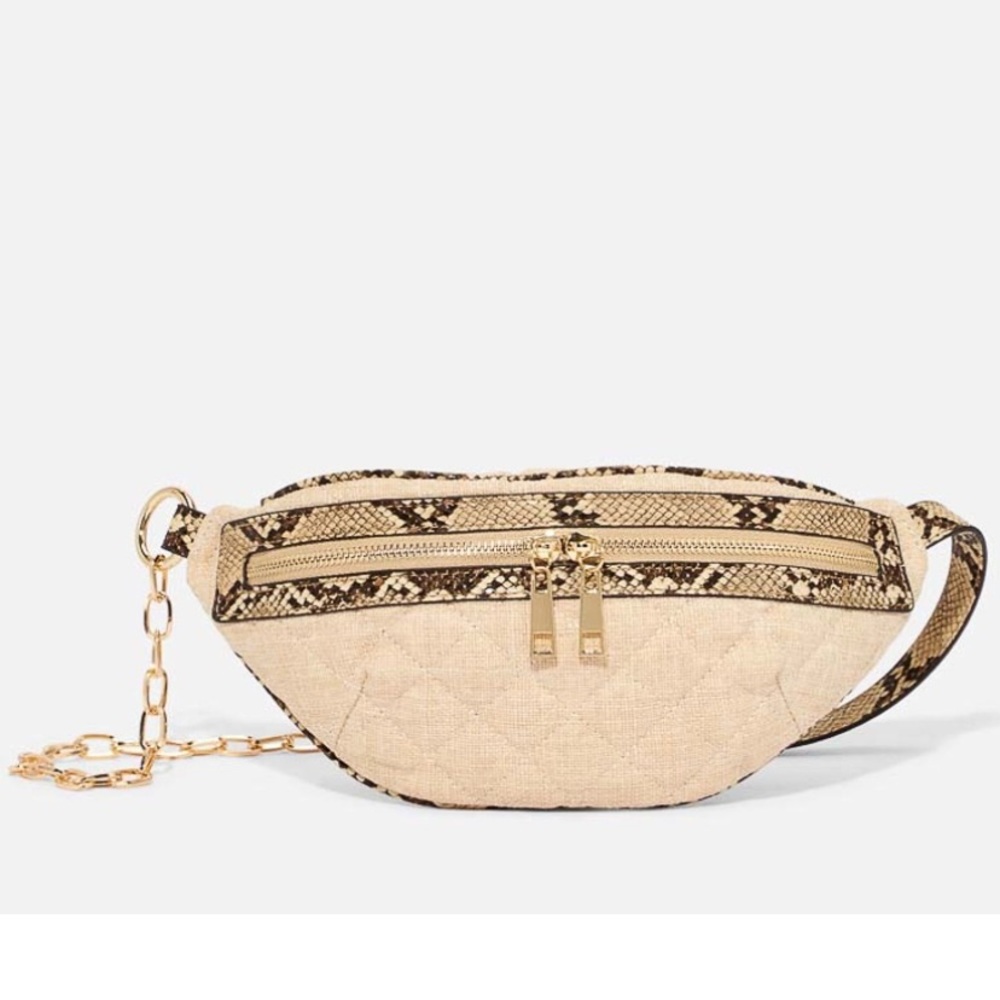 Light linen with faux snake leather belt chain bag